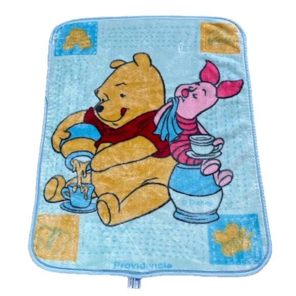 Vintage Colap Winnie the Pooh and Piglet Baby Blanket Blue Hunny Fleece Disney - Picture 1 of 12